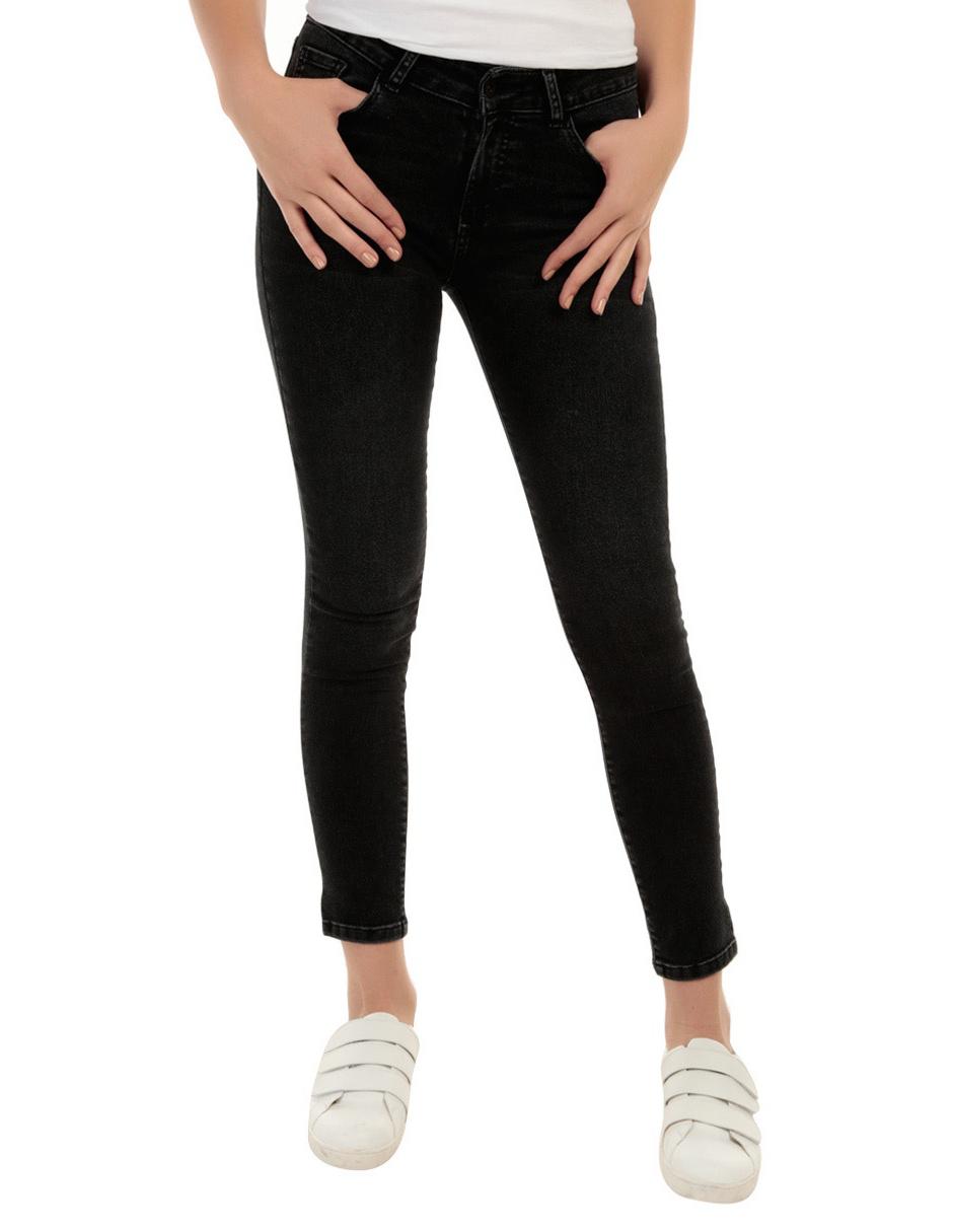 Jeans skinny lavado obscuro corte cintura para mujer 1