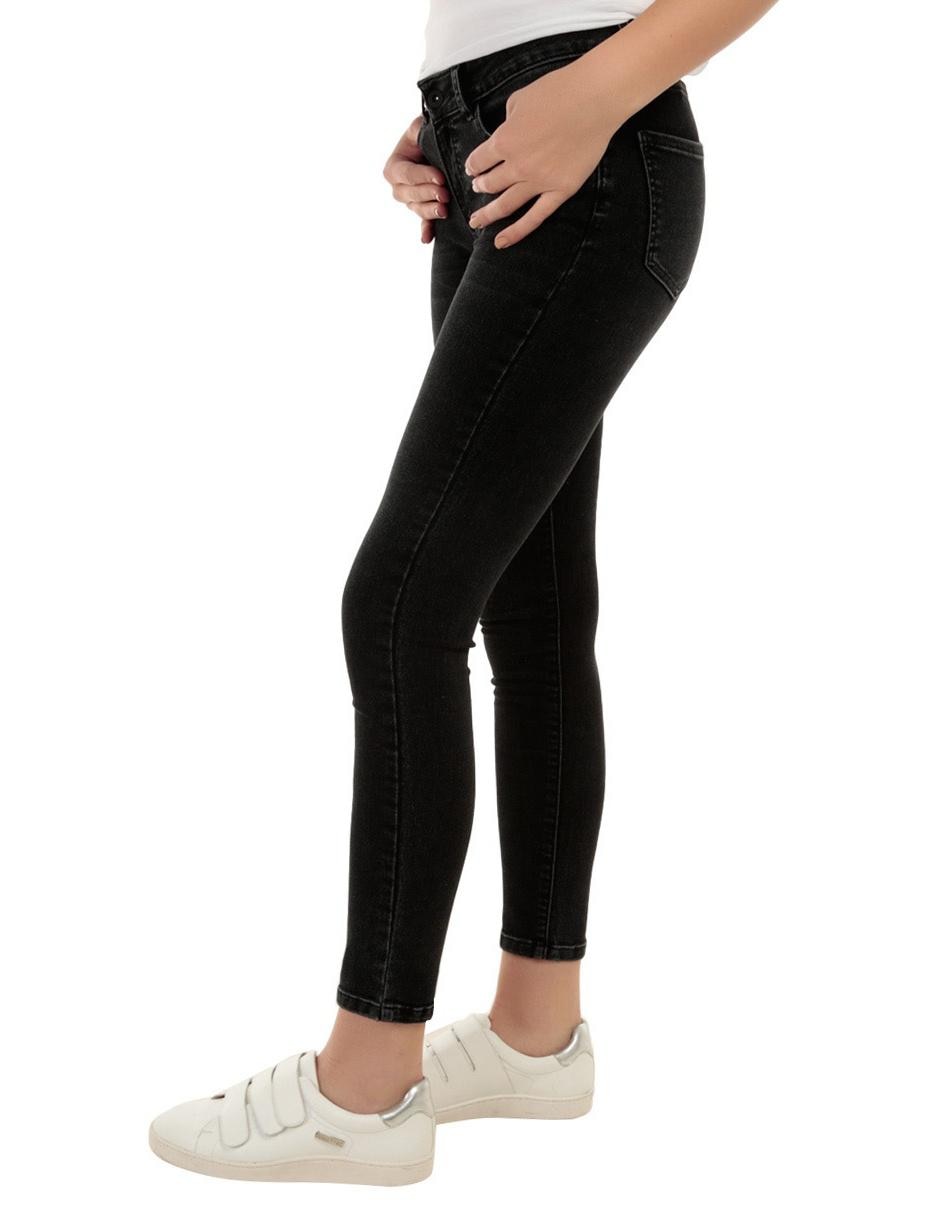 Jeans skinny lavado obscuro corte cintura para mujer 2