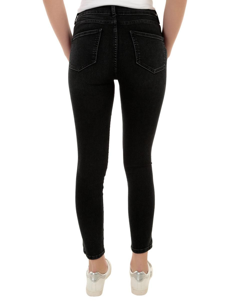 Jeans skinny lavado obscuro corte cintura para mujer 3