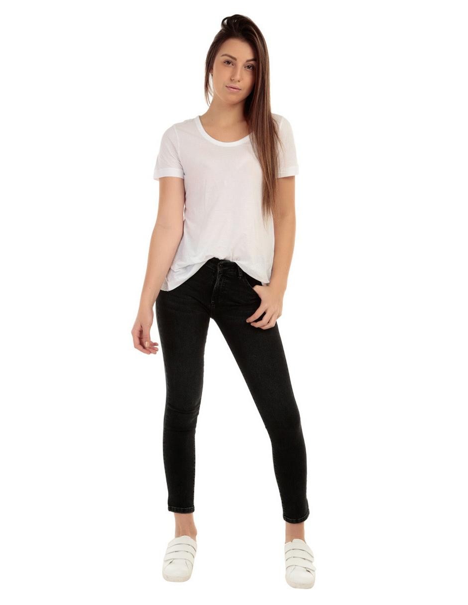 Jeans skinny lavado obscuro corte cintura para mujer 5
