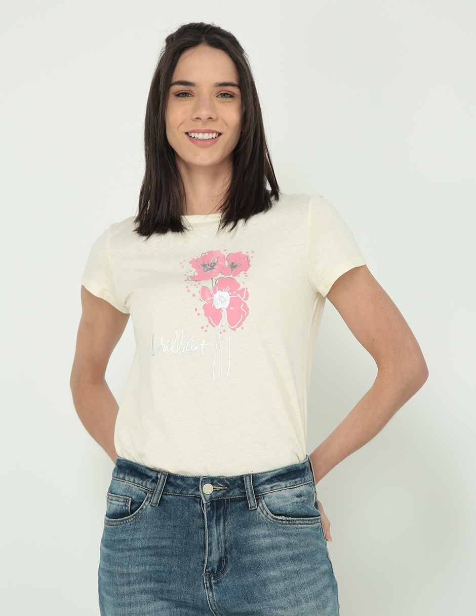 Playera manga corta cuello redondo para mujer