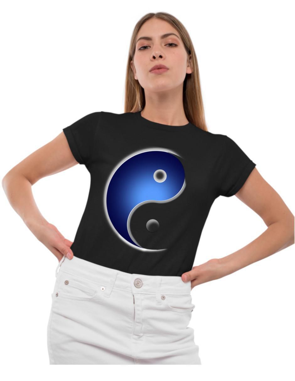Playera manga corta Marëvnyk Yin Yang Yoga Zen Espiritual cuello redondo para mujer