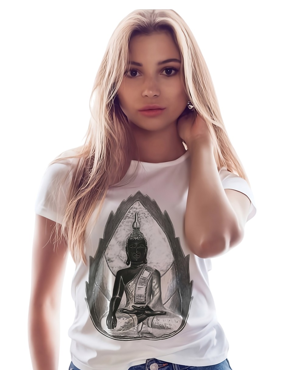 Playera manga corta Buda cuello redondo para mujer Playera manga corta Buda cuello redondo para mujer