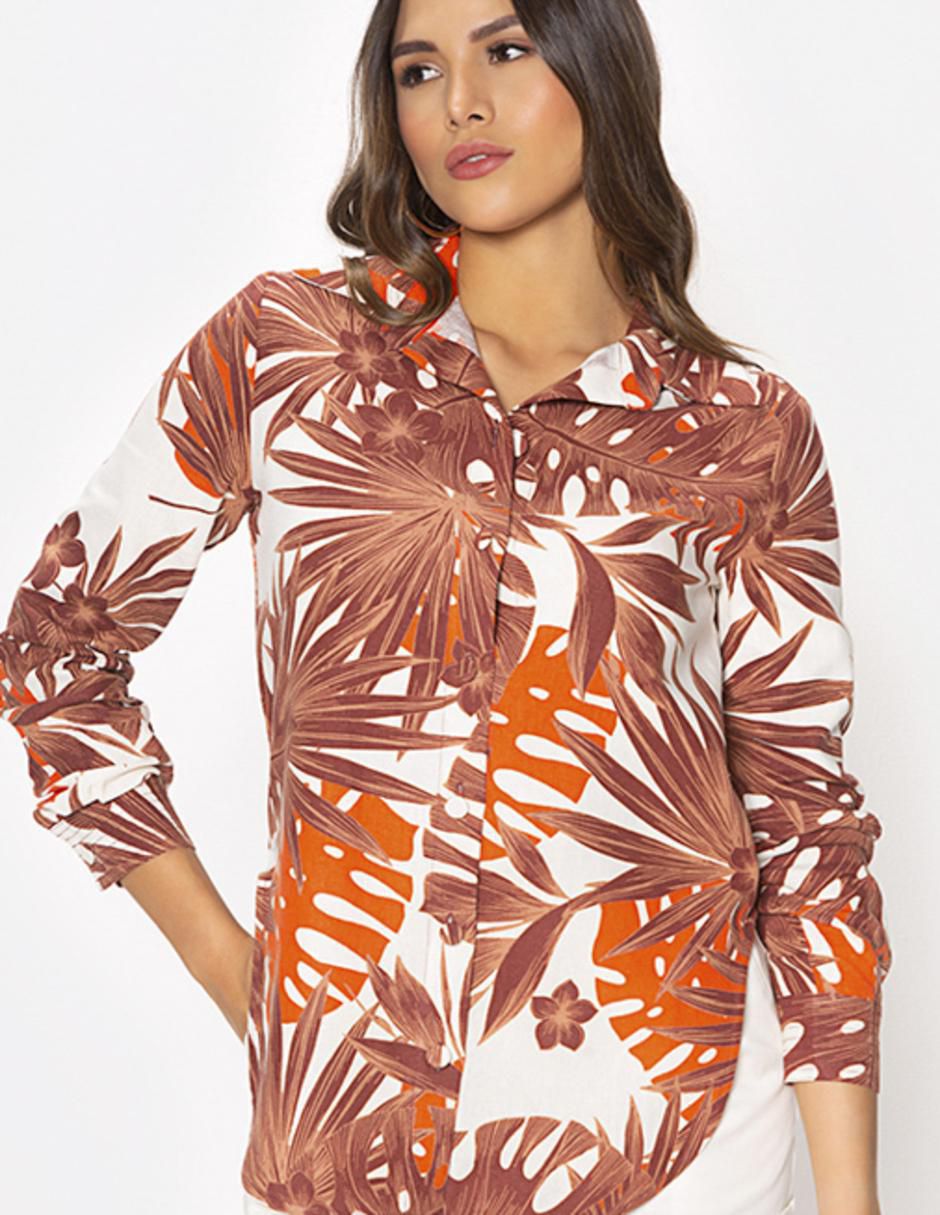 Camisa de lino manga larga para mujer