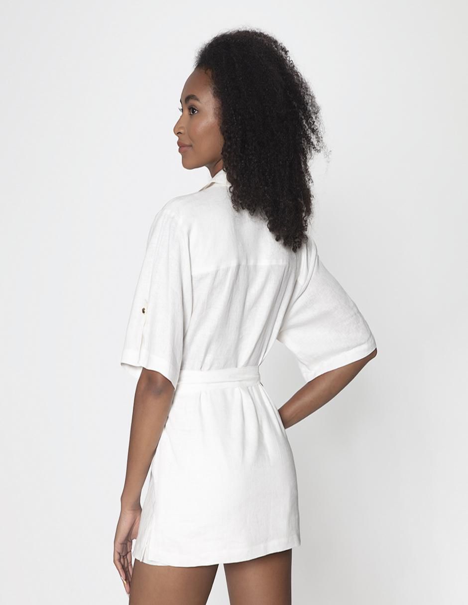 Sobrecamisa de lino manga corta para mujer