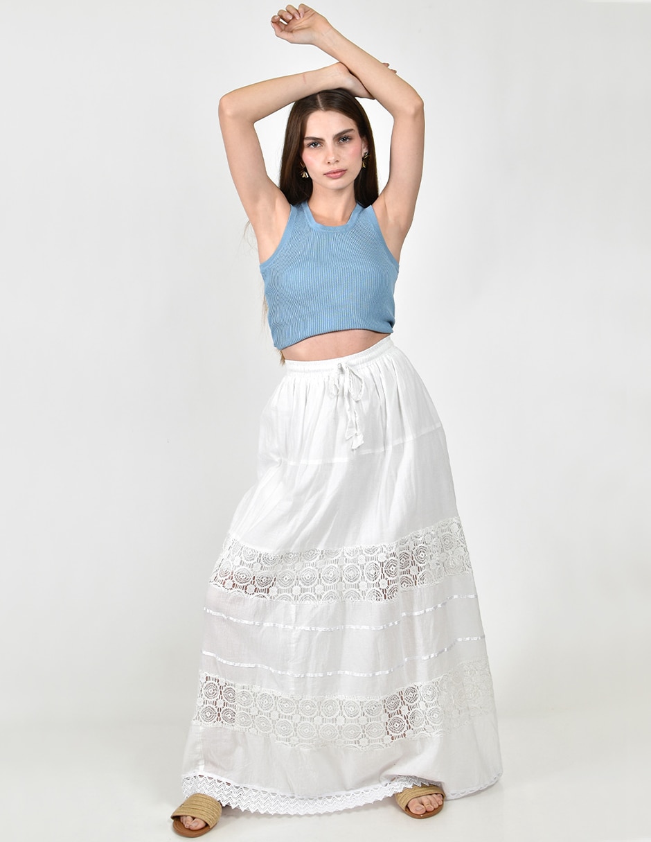Falda Roman Fashion de algodón a la cintura