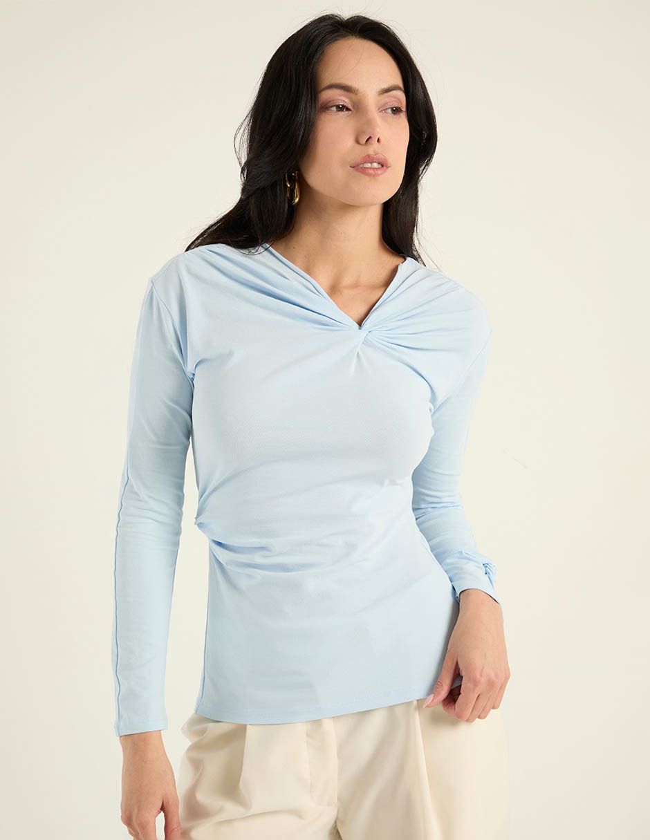 Playera manga larga Map cuello v para mujer