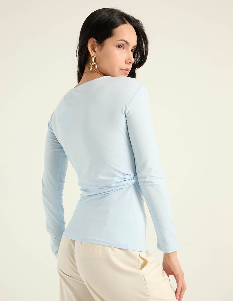 Playera manga larga Map cuello v para mujer
