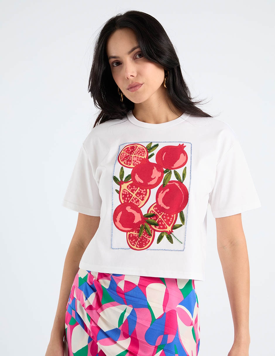Playera manga corta cuello redondo para mujer