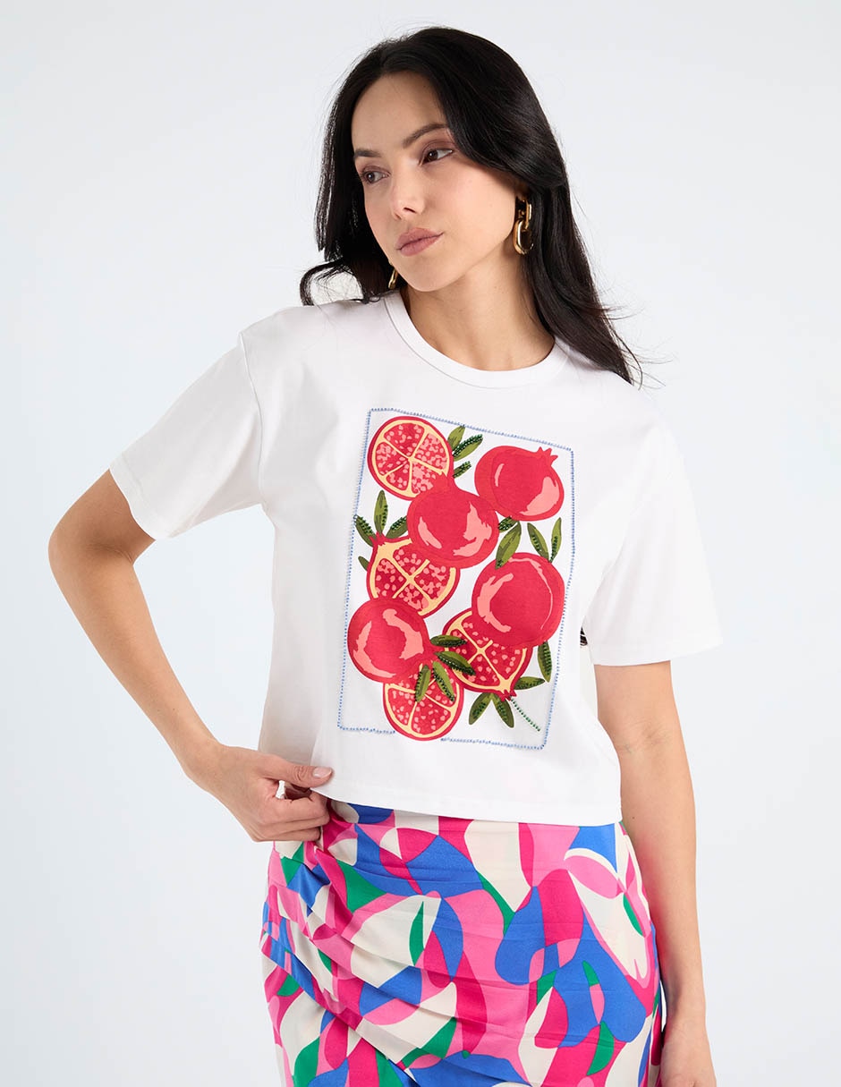 Playera manga corta Map cuello redondo para mujer