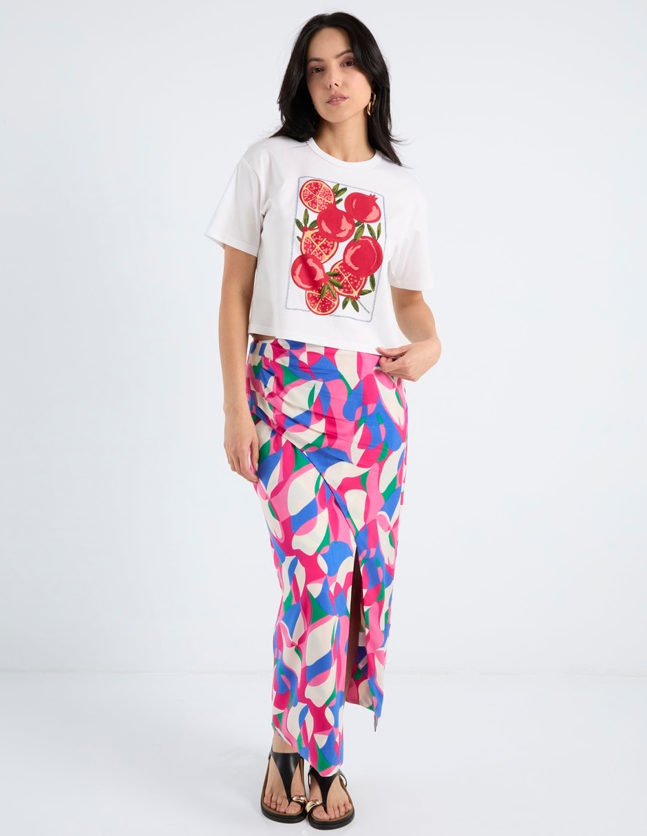 Playera manga corta Map cuello redondo para mujer