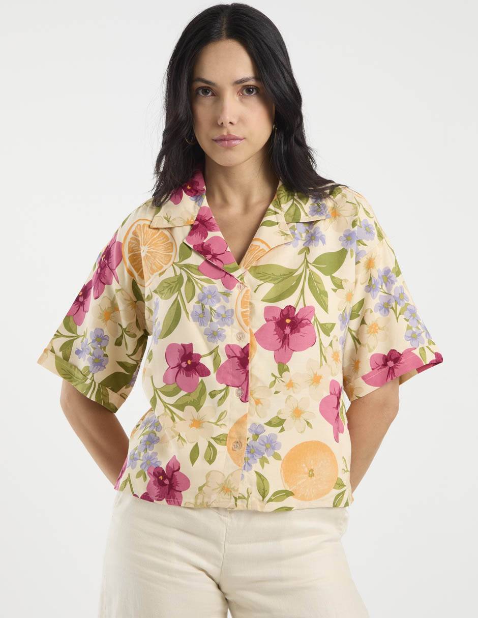 Camisa de algodón manga al codo para mujer