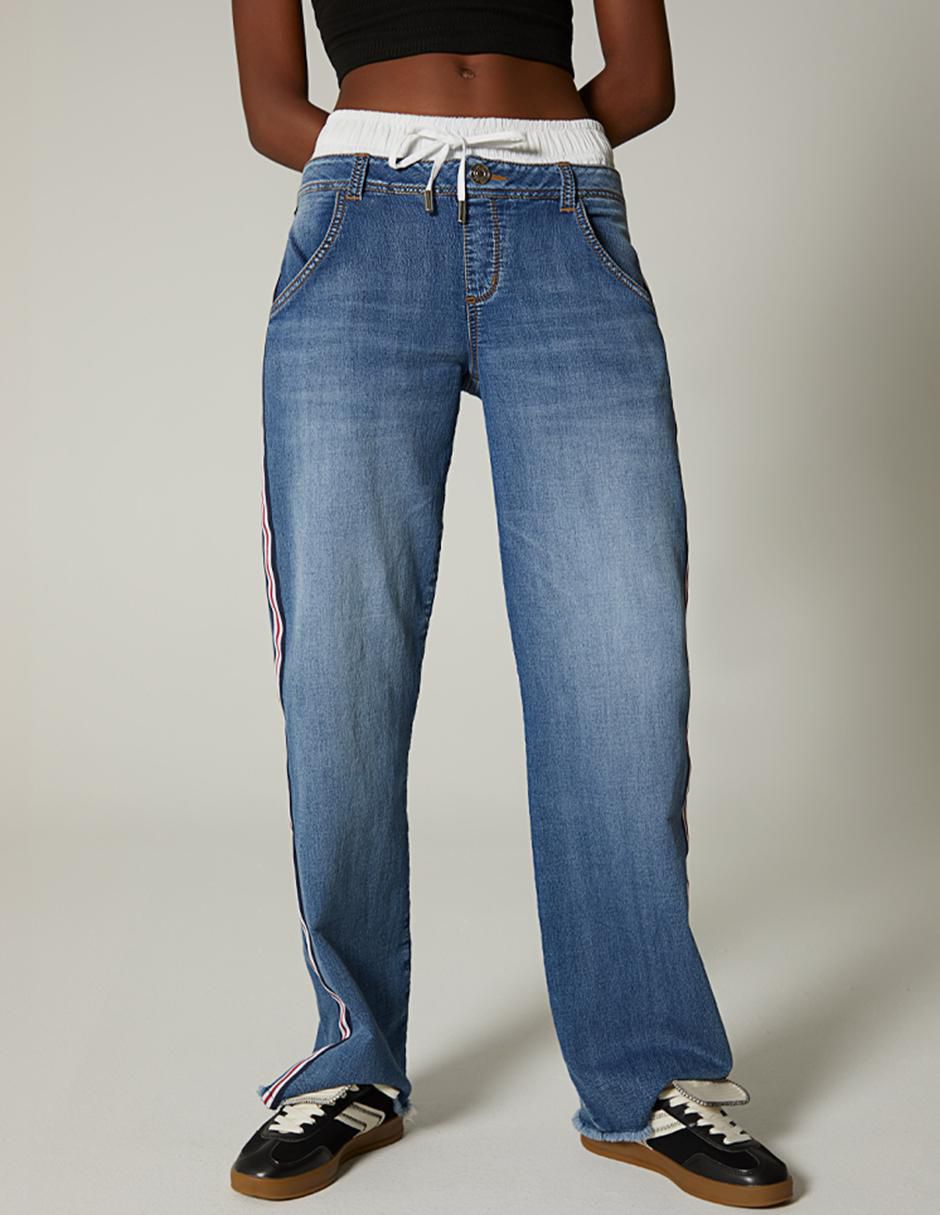Jeans straight sporty striped denim para mujer Jeans straight sporty striped denim para mujer