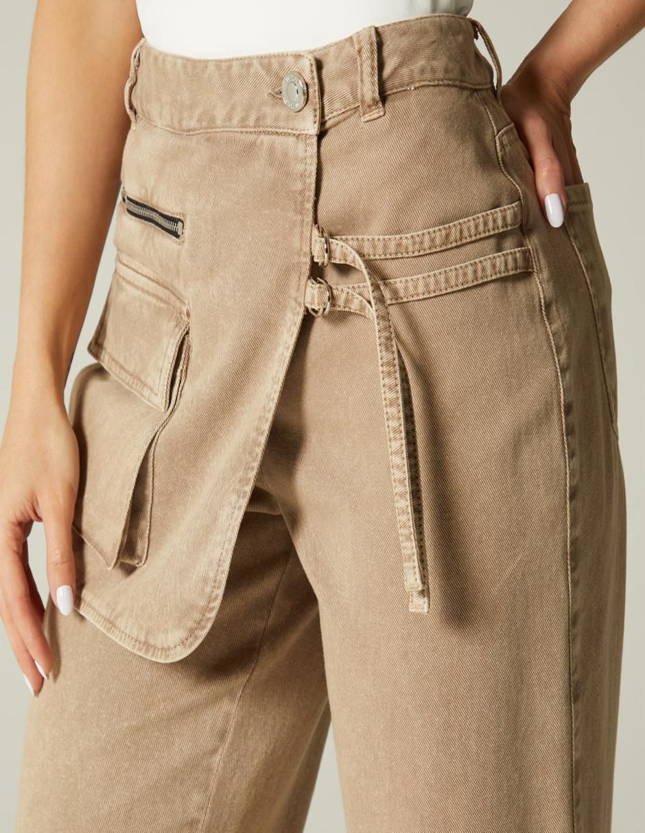 Jeans straight denim sobrepuesto para mujer
