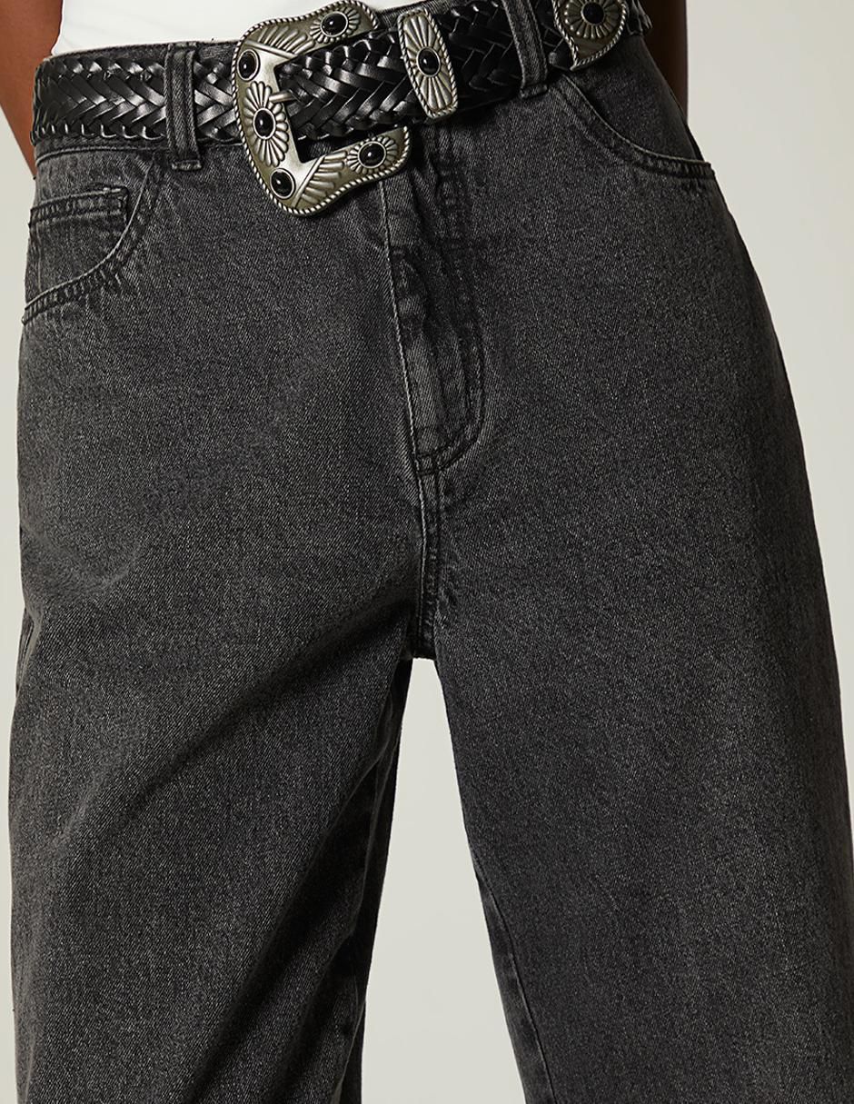 Jeans amplio black denim western para mujer
