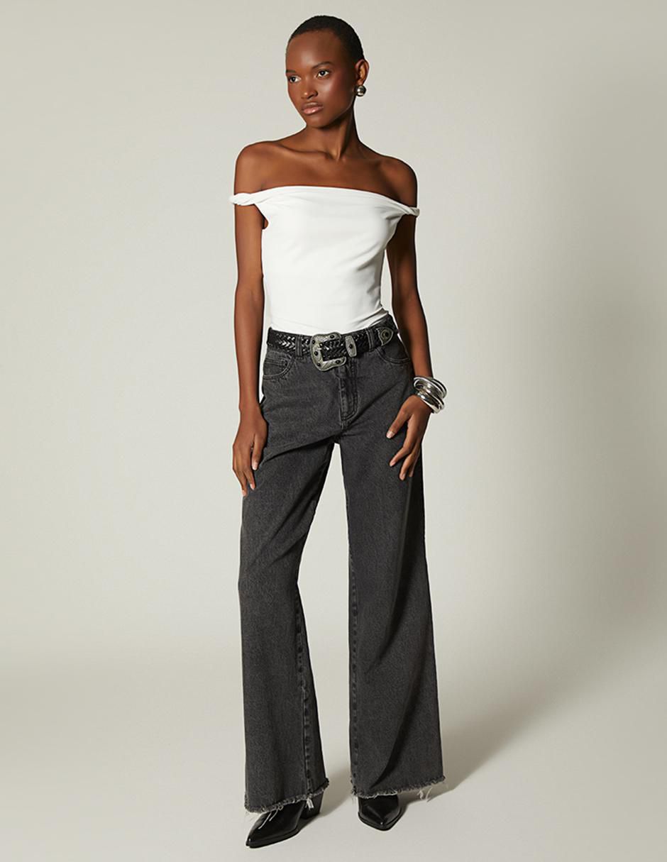 Jeans amplio black denim western para mujer