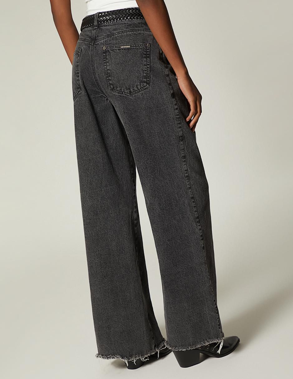 Jeans amplio black denim western para mujer