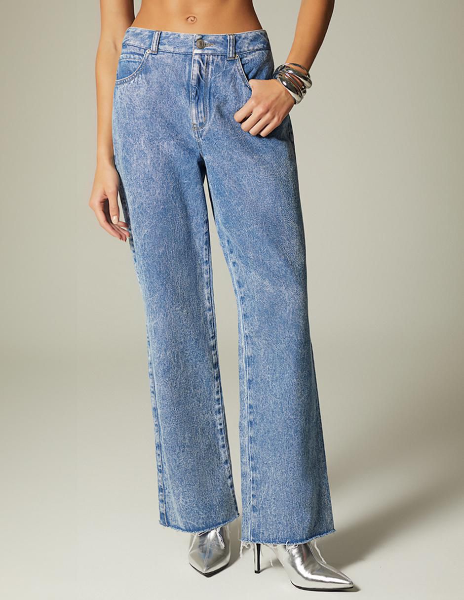 Jeans straight denim embroidery logo para mujer