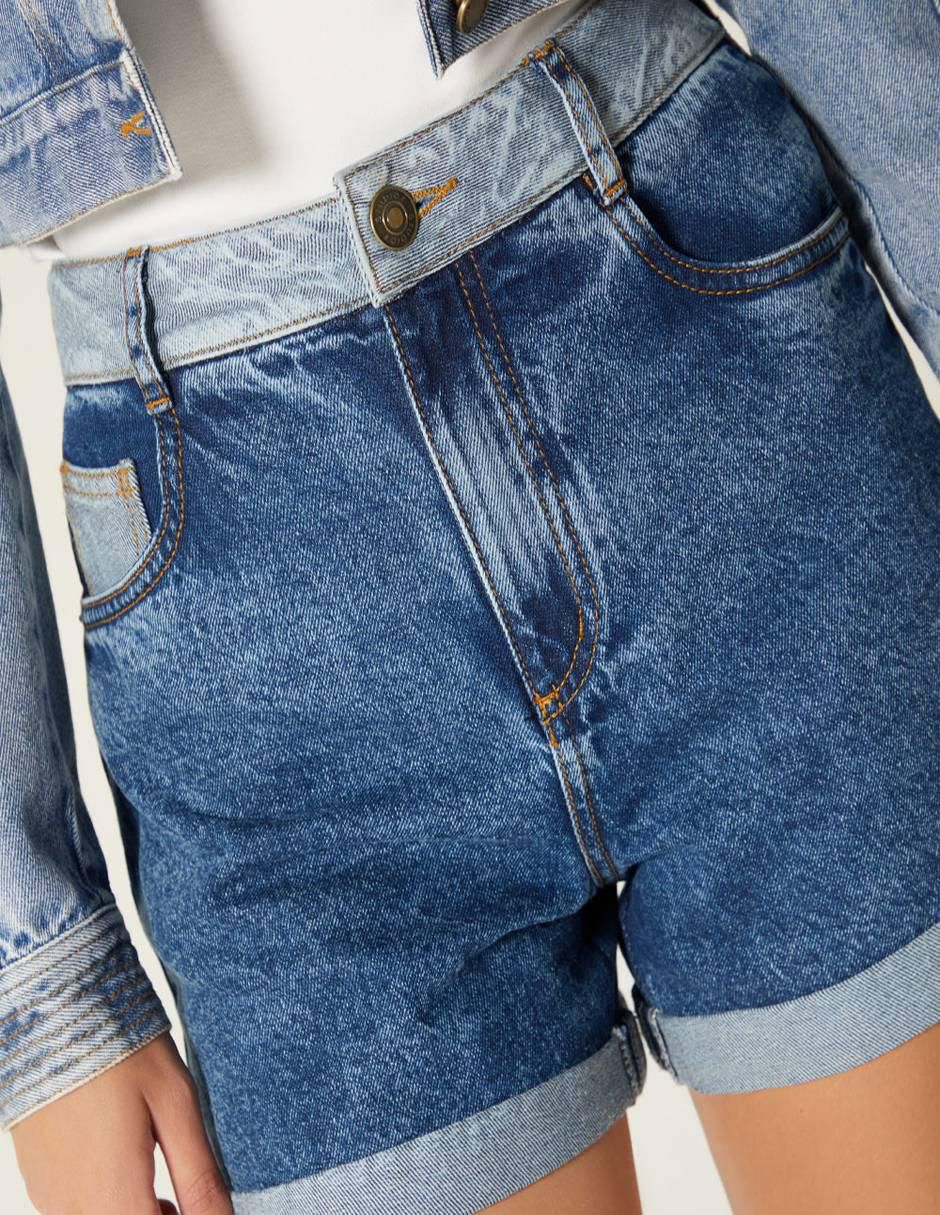 Short Denim Contraste de mezclilla para mujer