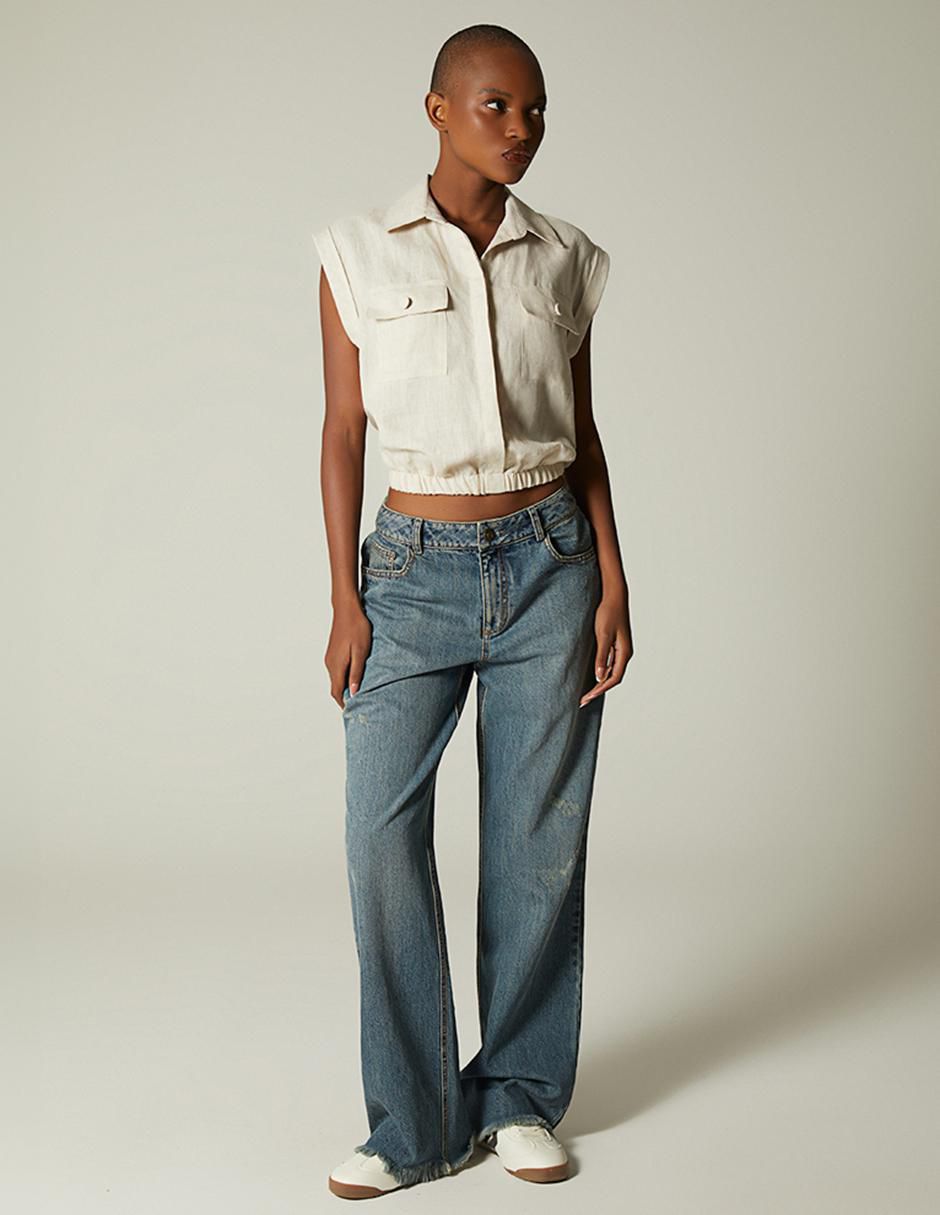 Top cuello camisero