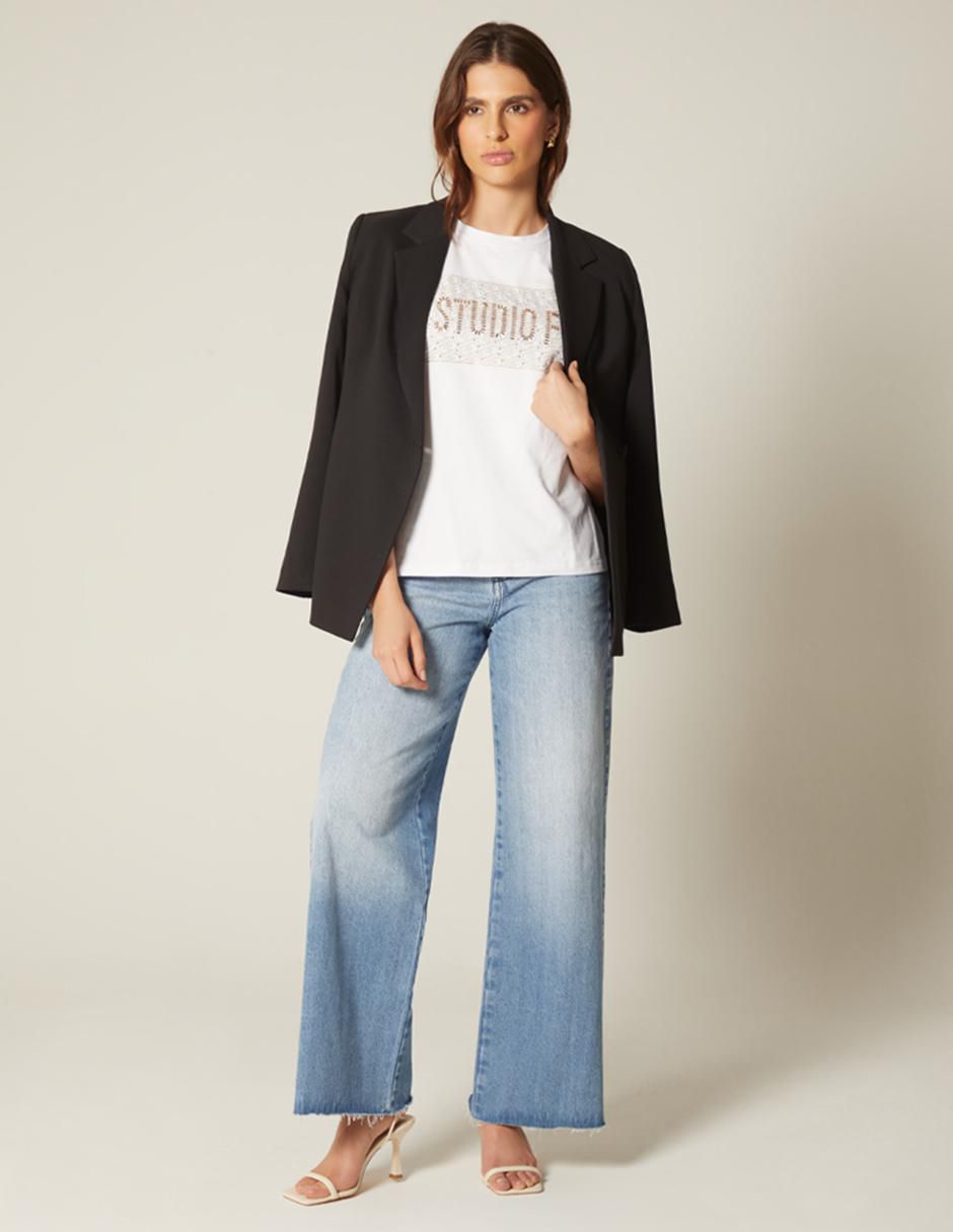 Playera manga corta Bordado Ff cuello redondo mujer