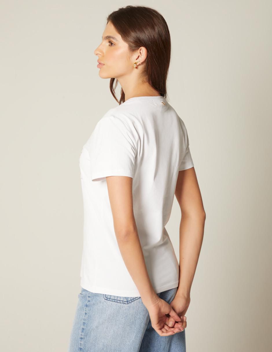 Playera manga corta Bordado Ff cuello redondo mujer