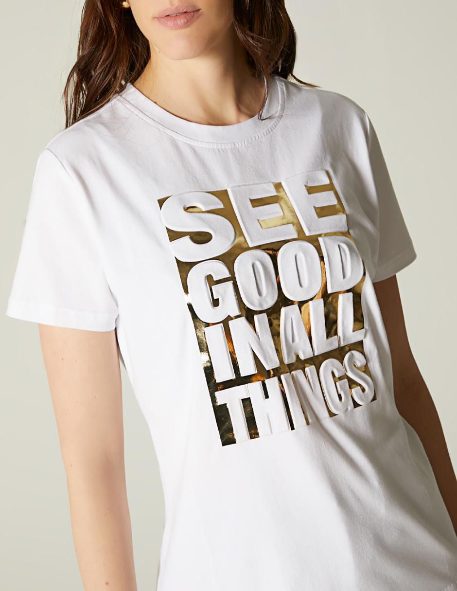 Playera manga corta Logo Foil cuello redondo mujer