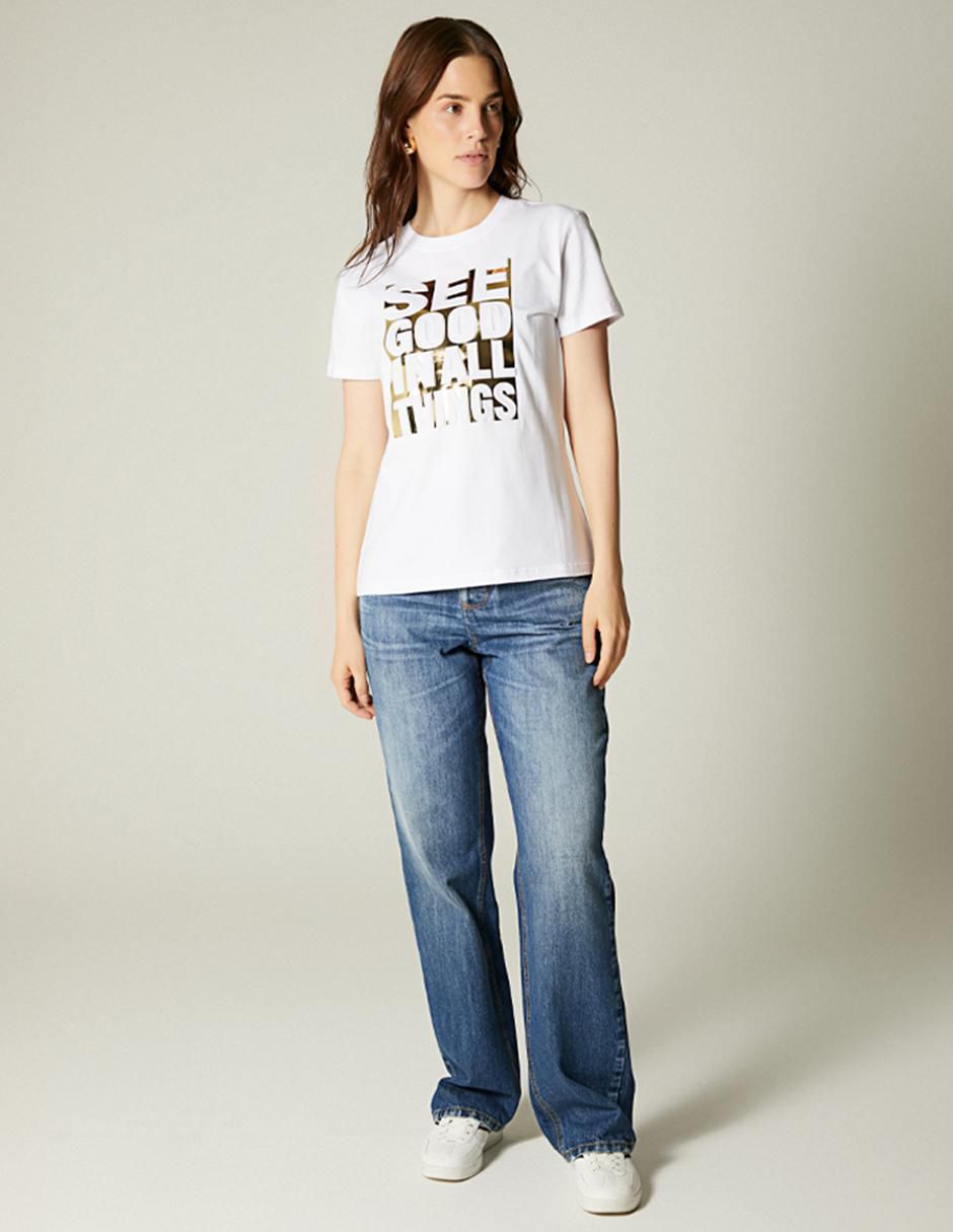 Playera manga corta Logo Foil cuello redondo mujer
