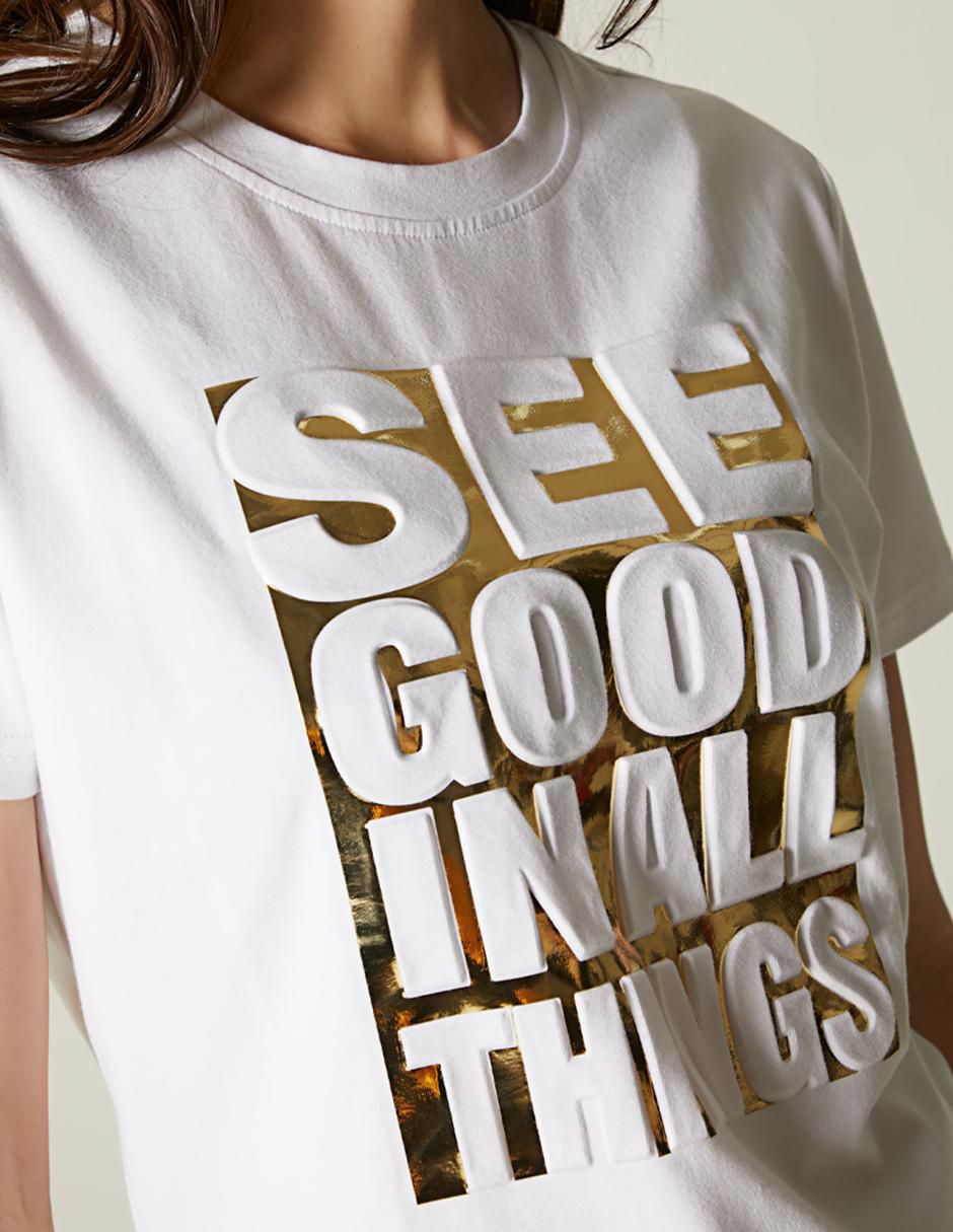 Playera manga corta Logo Foil cuello redondo mujer