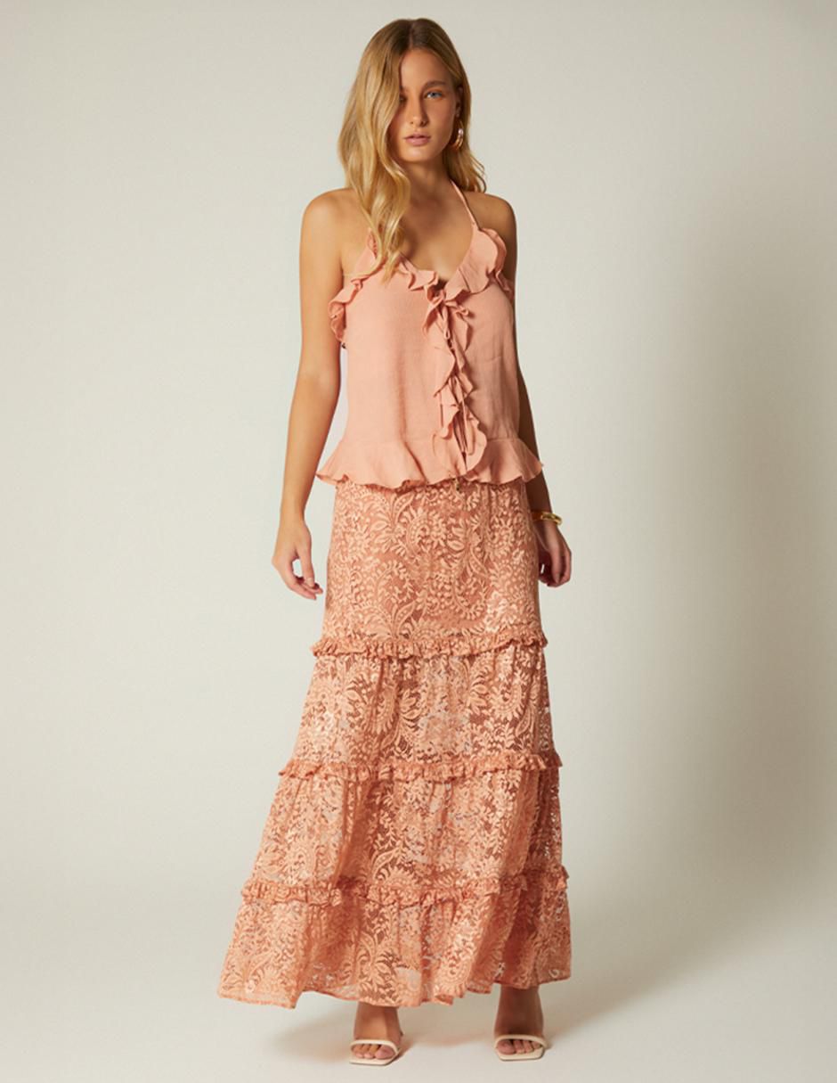 Falda larga Mauve Boho a la cintura