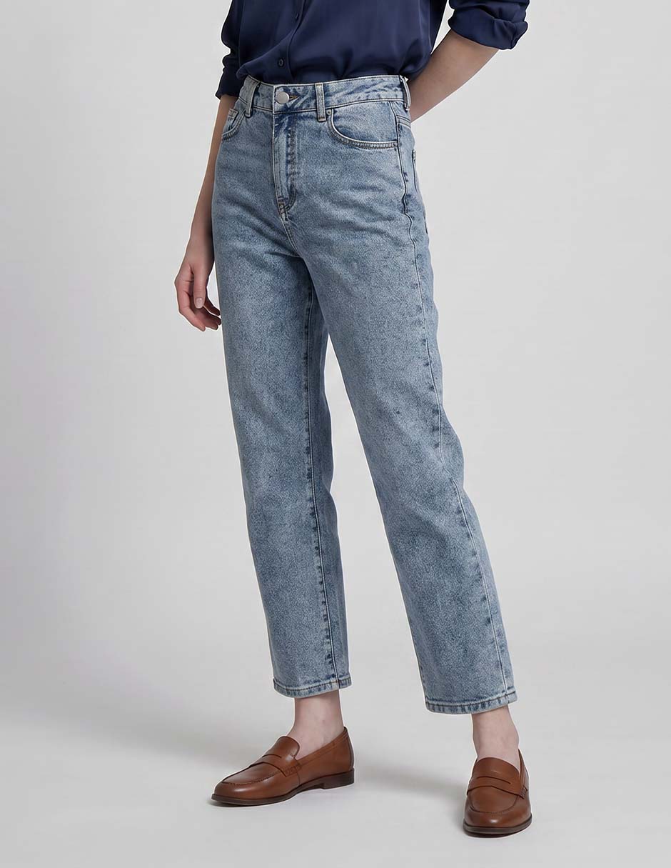 Jeans straight corte cintura alta para mujer