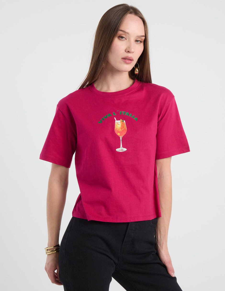 Playera manga corta cuello redondo para mujer