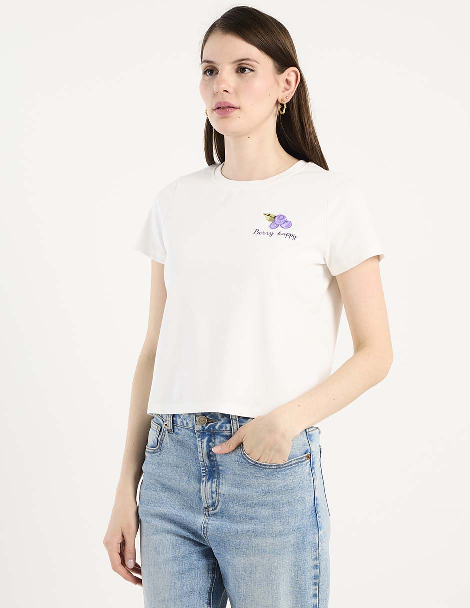 Playera manga corta Petite Studio cuello redondo para mujer