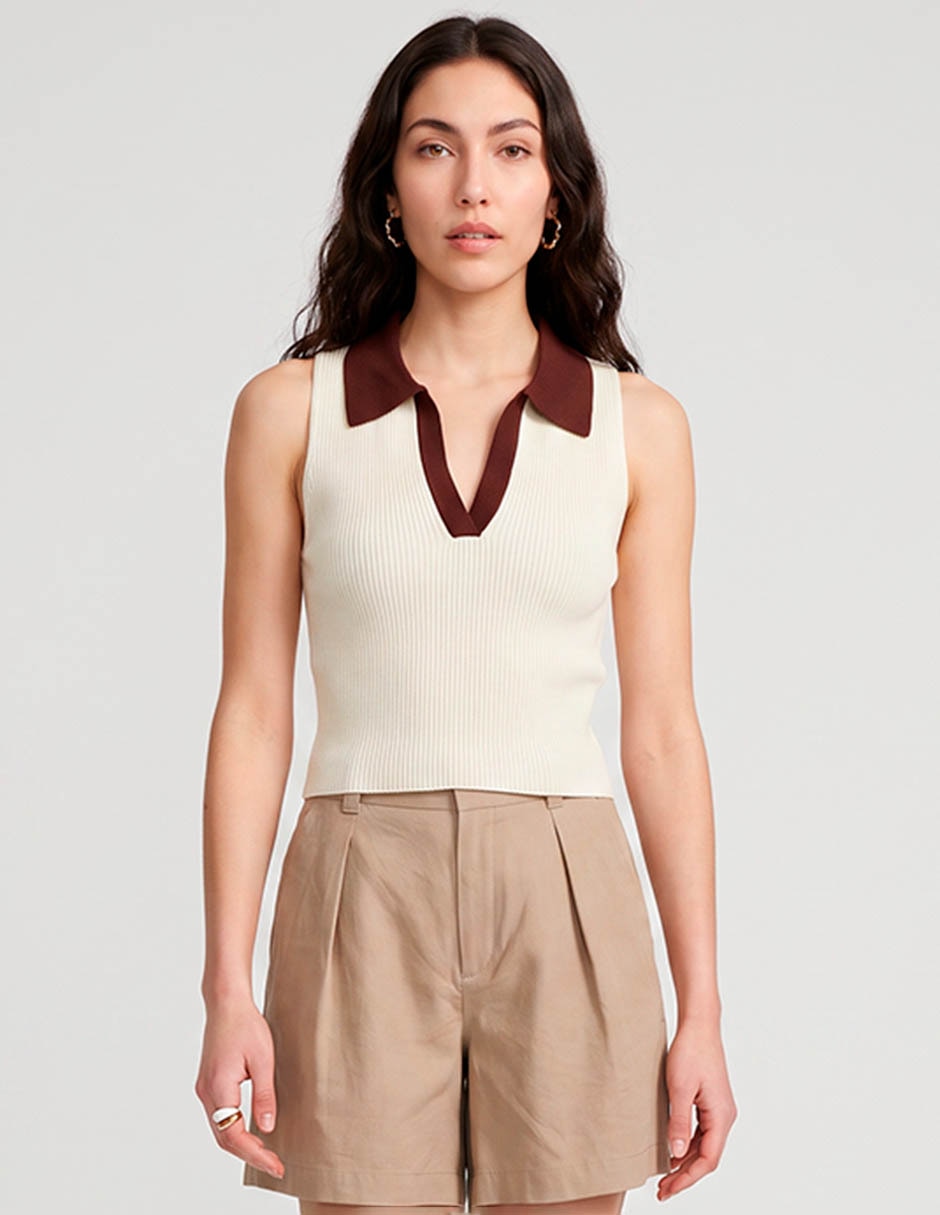 Top cuello polo escote v Top cuello polo escote v