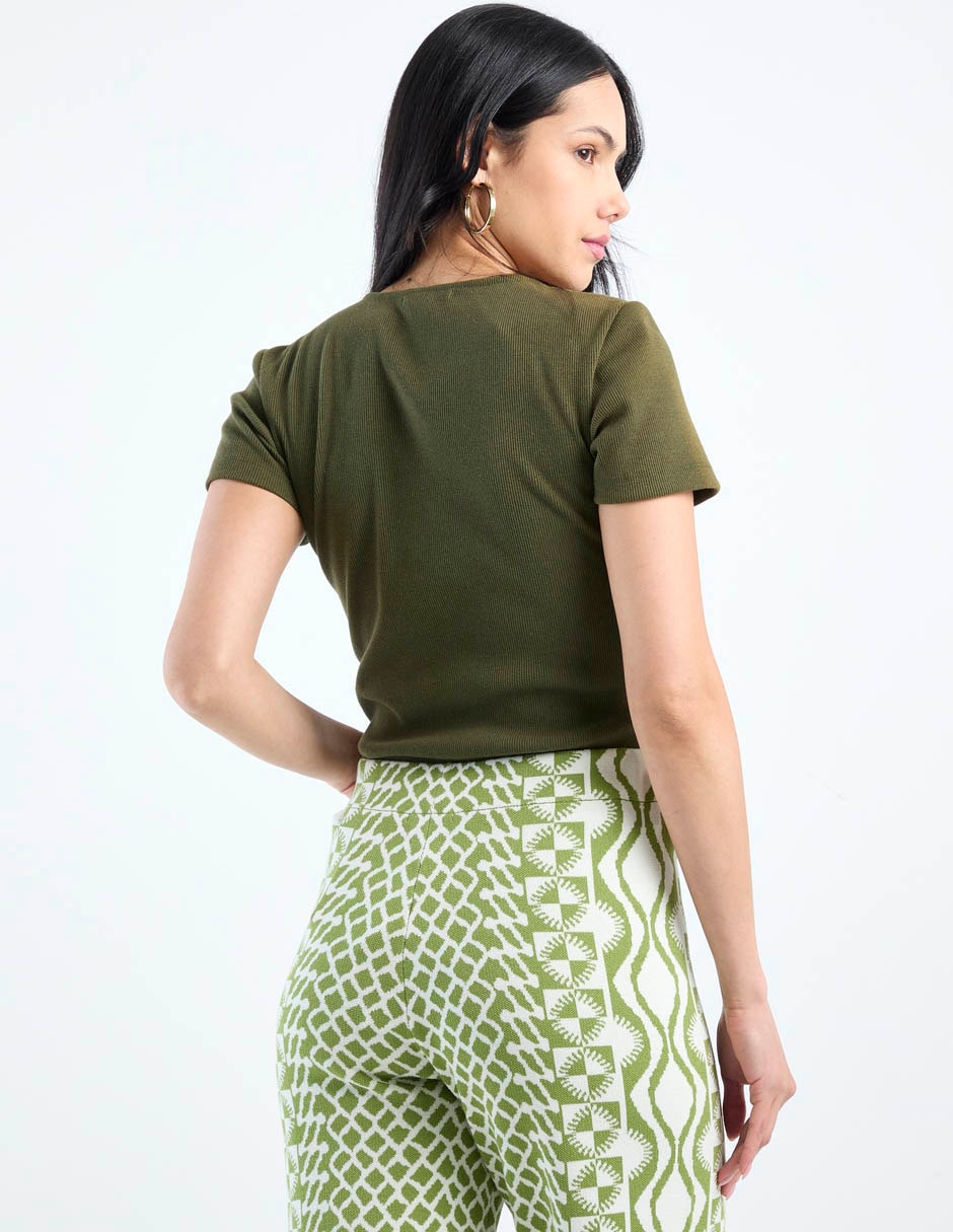 Playera manga corta Petite Studio cuello cuadrado para mujer