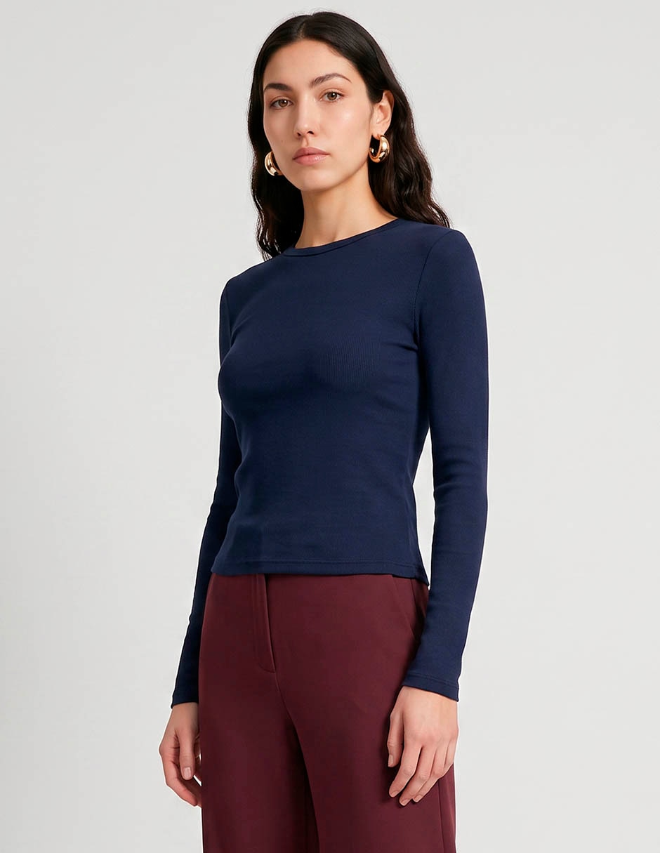 Playera manga larga cuello redondo para mujer Playera manga larga cuello redondo para mujer