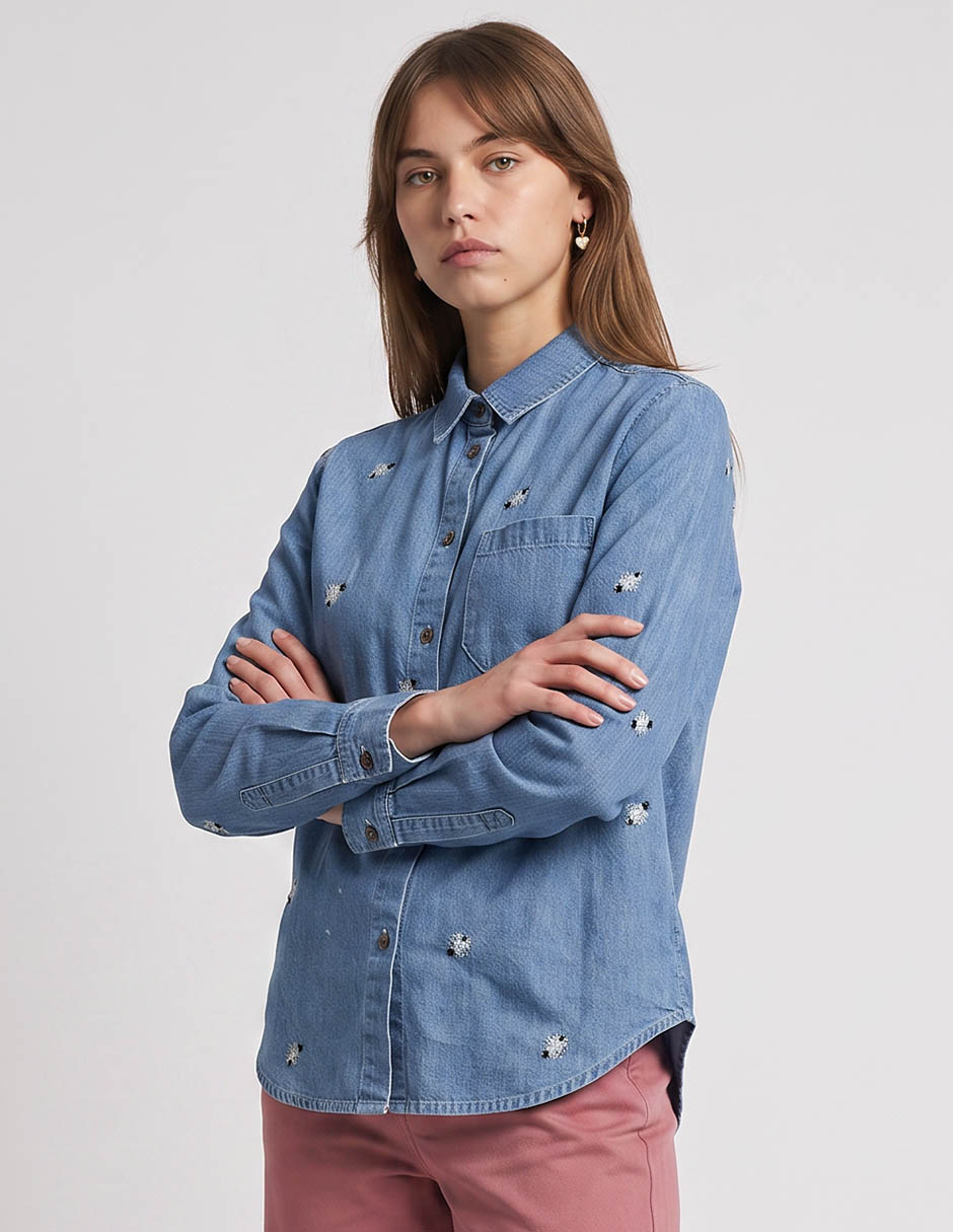 Camisa de mezclilla manga larga para mujer Camisa de mezclilla manga larga para mujer