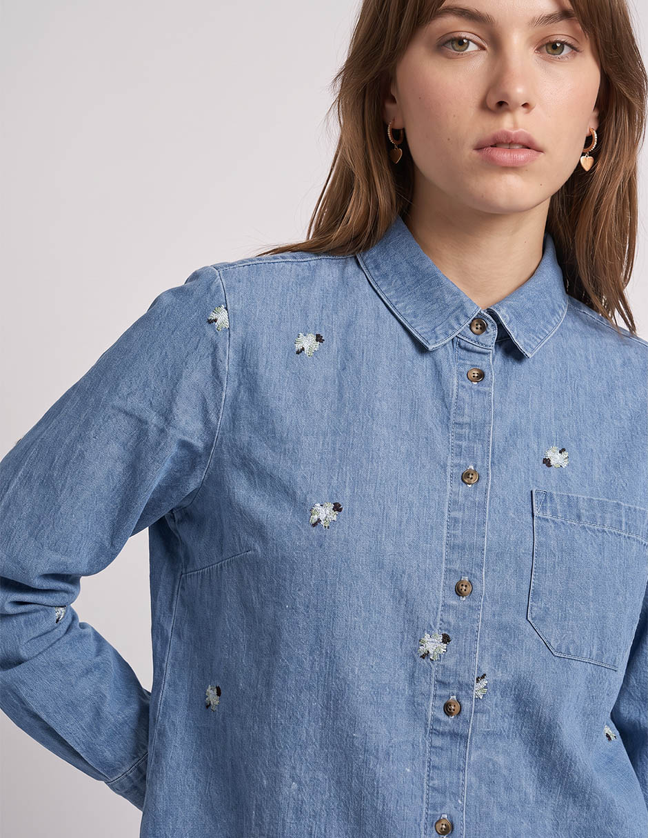 Camisa de mezclilla manga larga para mujer 3