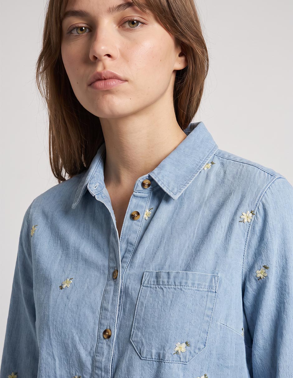 Camisa de mezclilla manga larga para mujer