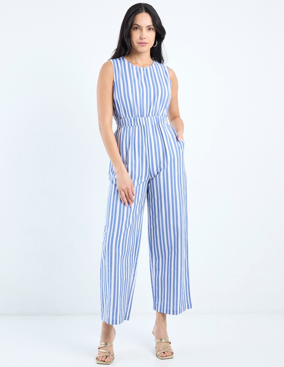 Jumpsuit de rayón estampado a rayas para mujer 2