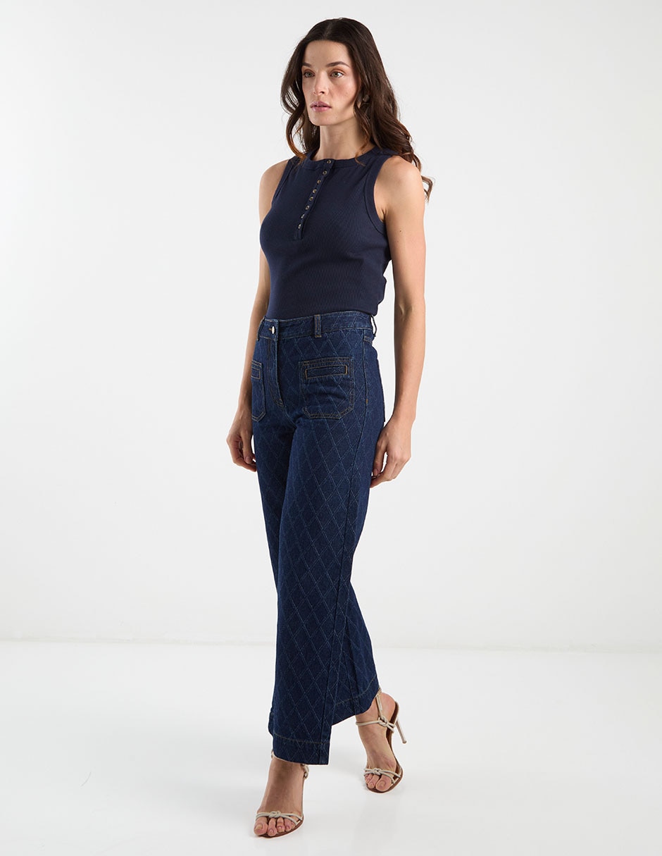 Jeans amplio cintura media para mujer