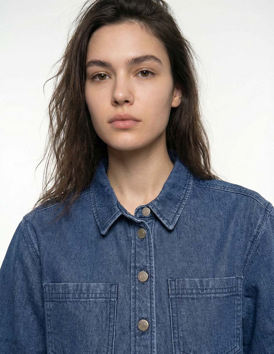 Camisa de mezclilla manga al codo para mujer