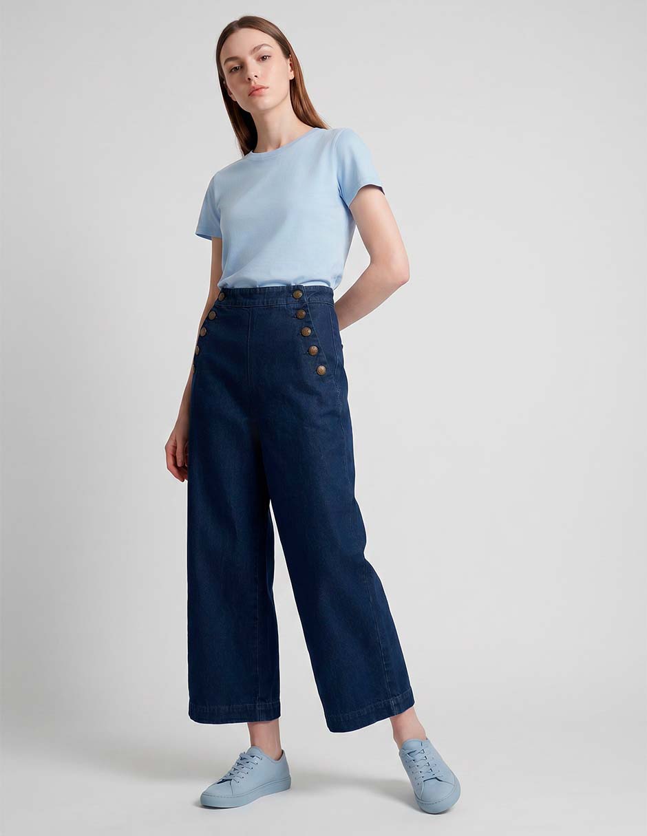 Jeans coulotte straight a la cintura para mujer