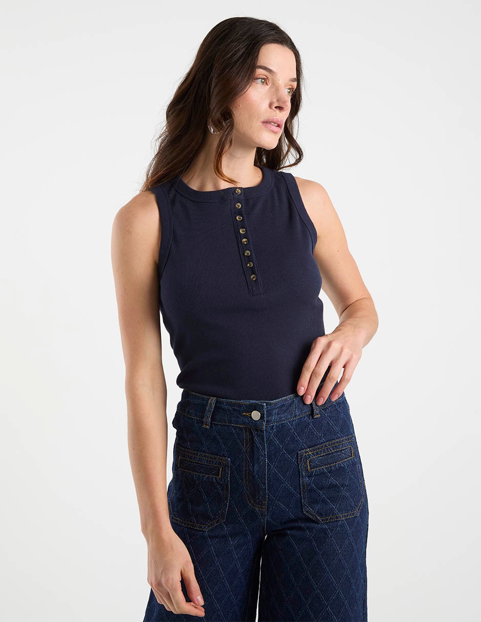 Top Petite Studio cuello redondo tirante ancho
