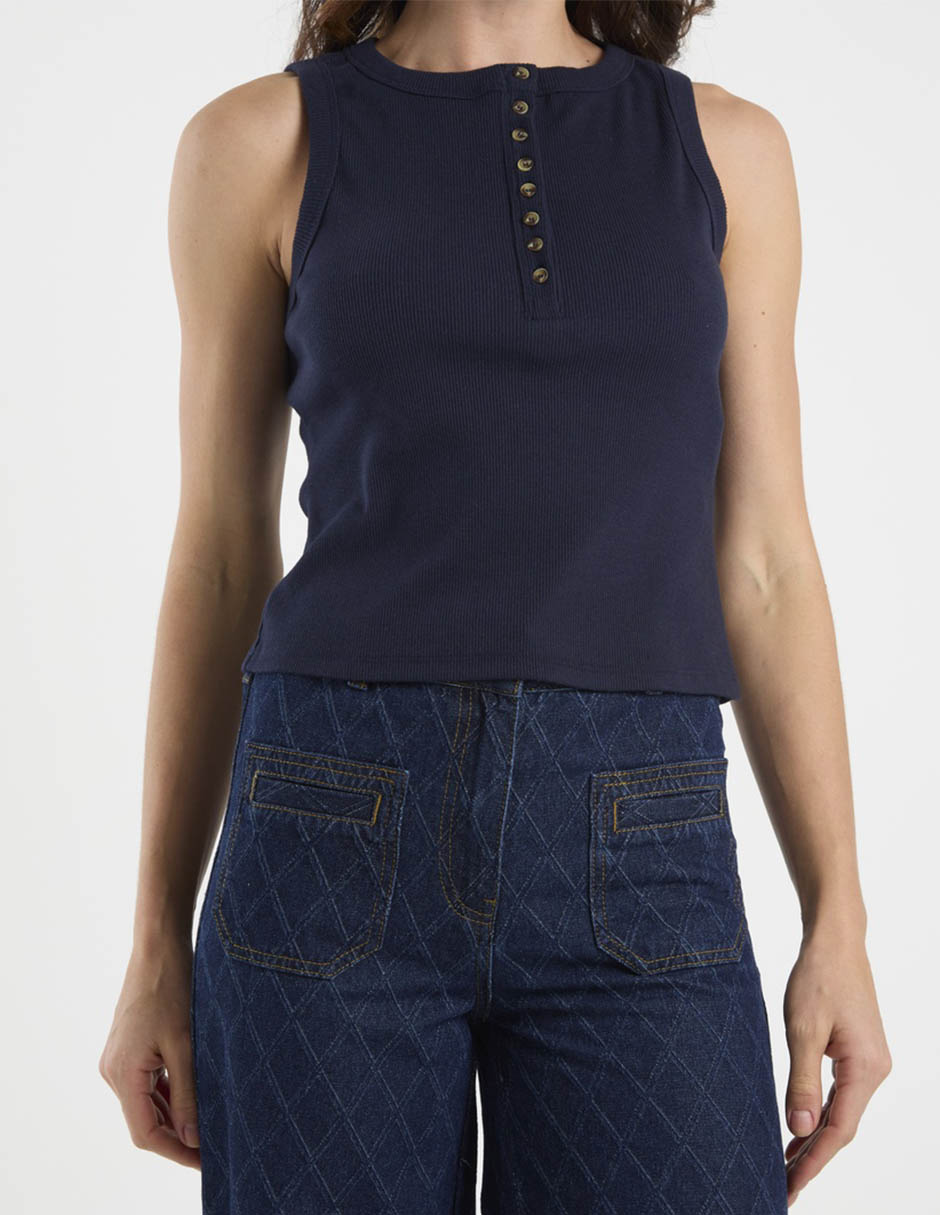 Top Petite Studio cuello redondo tirante ancho