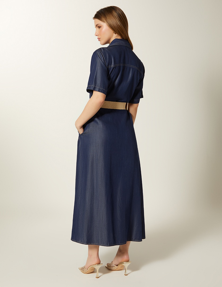 Vestido midi casual tencel raw max para mujer 2