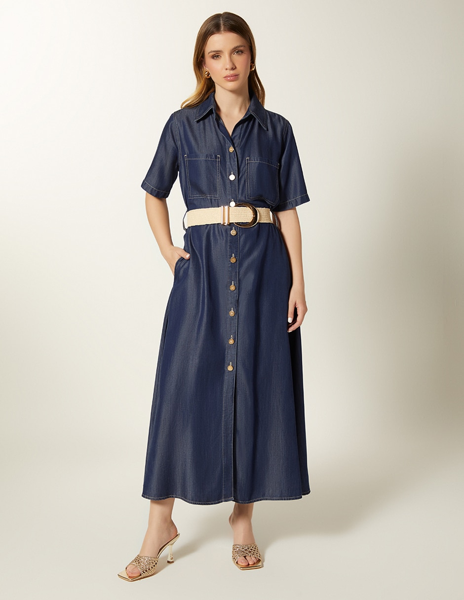 Vestido midi casual tencel raw max para mujer