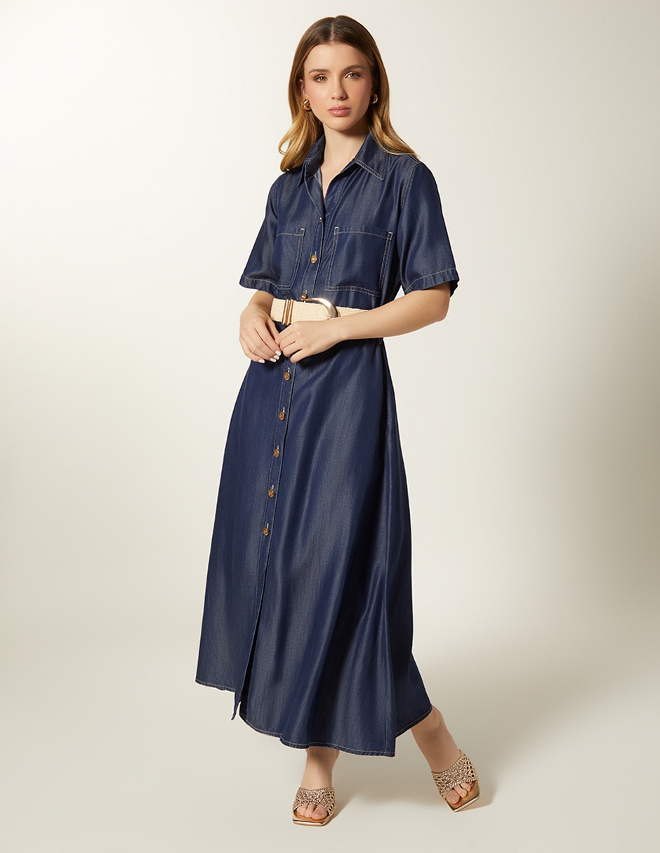 Vestido midi casual tencel raw max para mujer