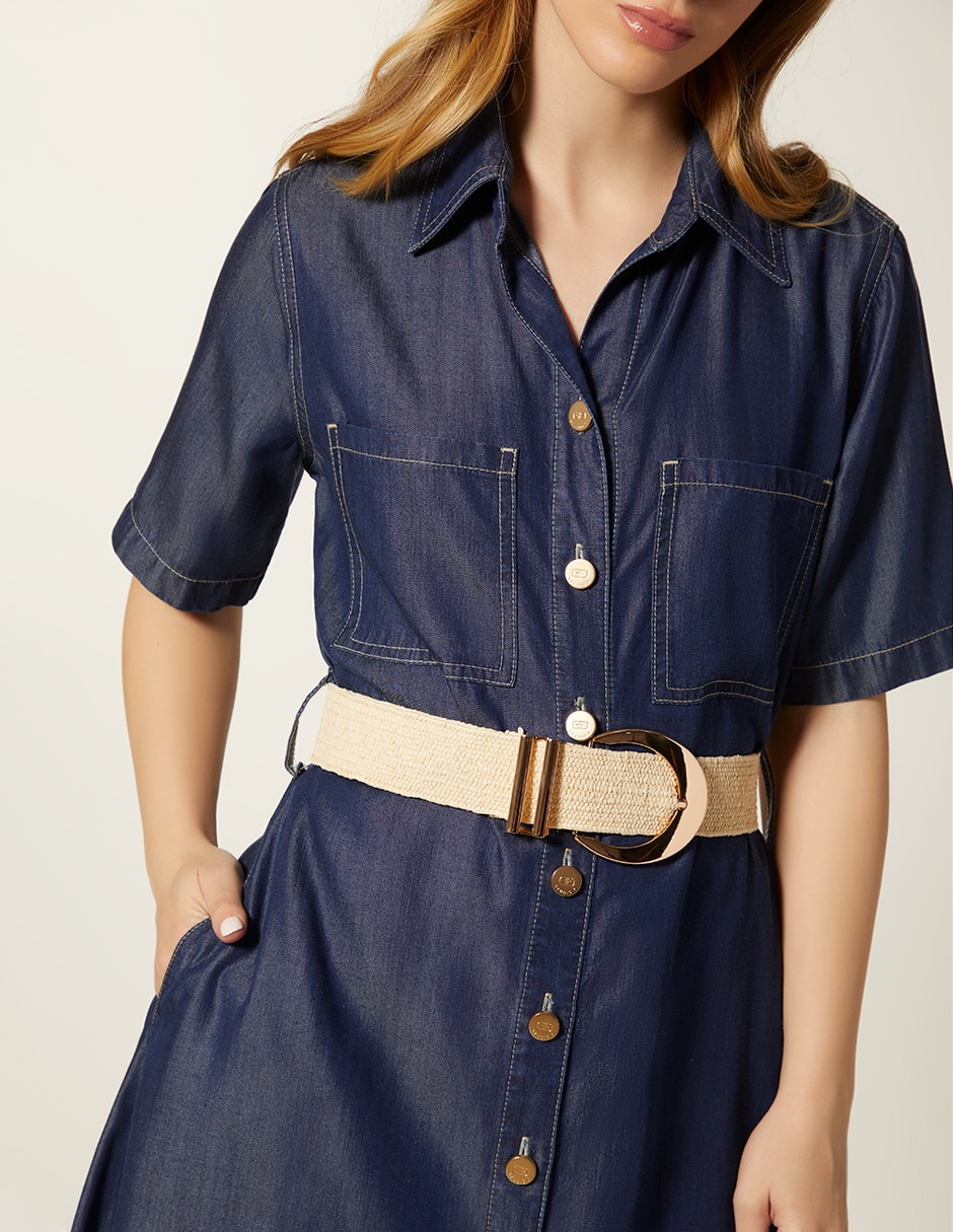Vestido midi casual tencel raw max para mujer