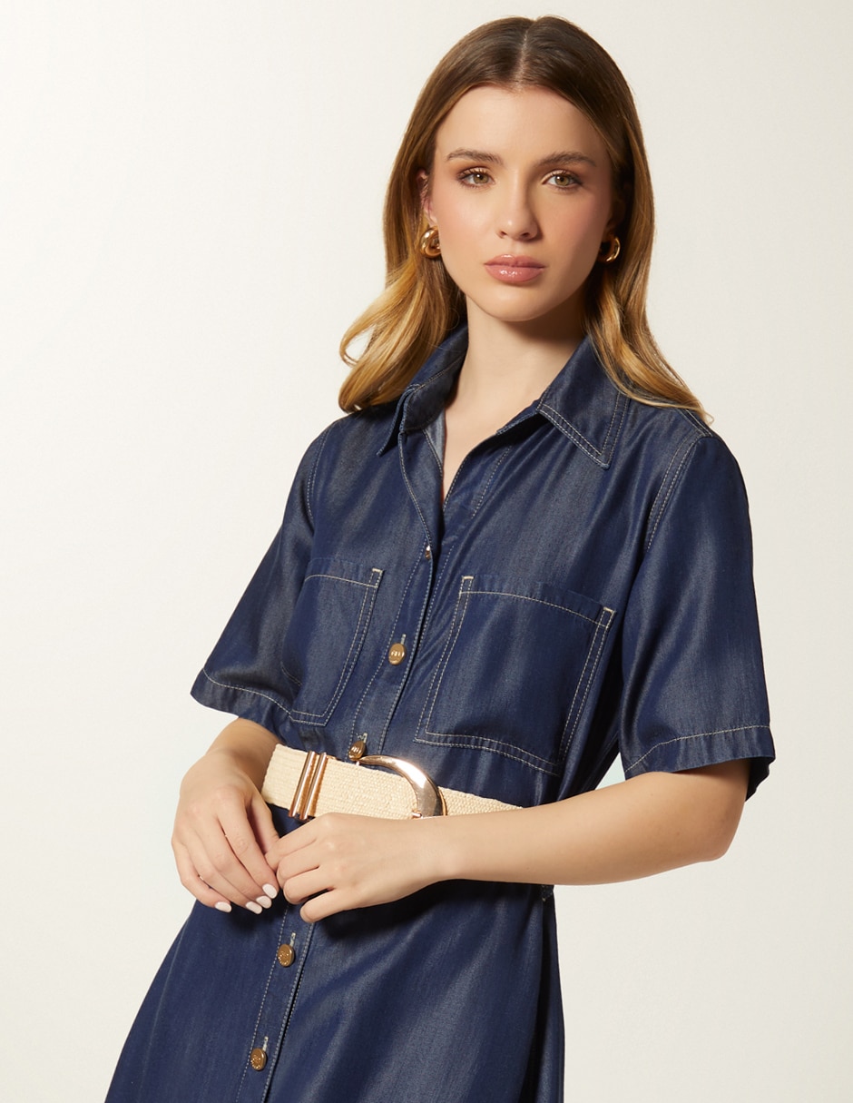 Vestido midi casual tencel raw max para mujer